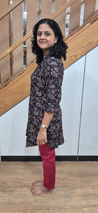 Black Ajrakh Knee Length Kurta