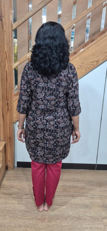 Black Ajrakh Knee Length Kurta