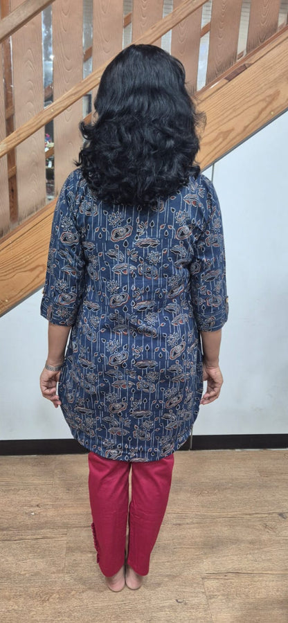 Indigo Ajrakh Knee Length Kurta