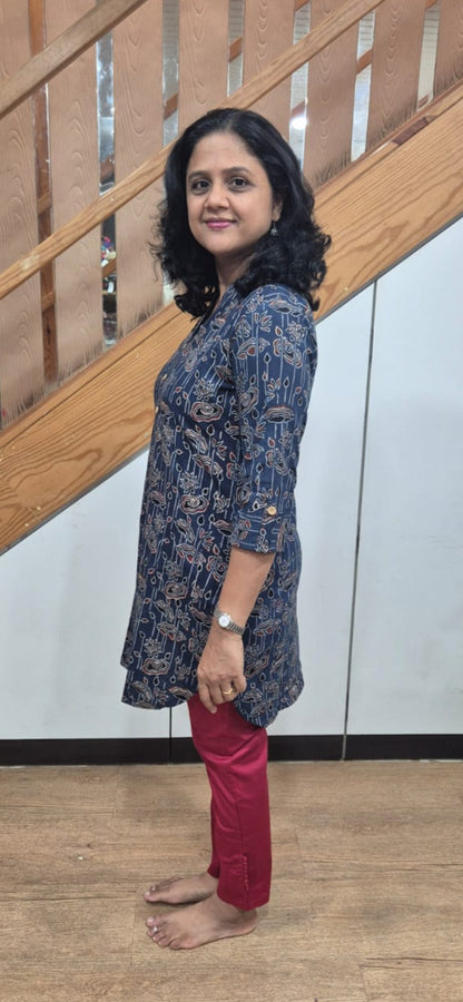 Indigo Ajrakh Knee Length Kurta