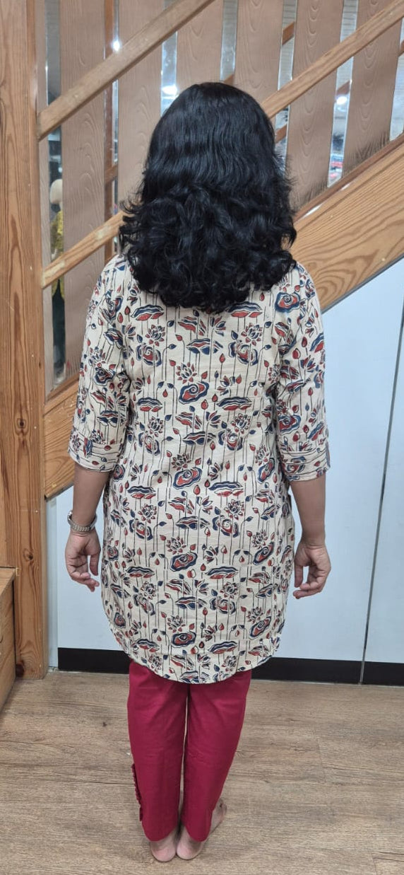 Off White Ajrakh Knee Length Kurta