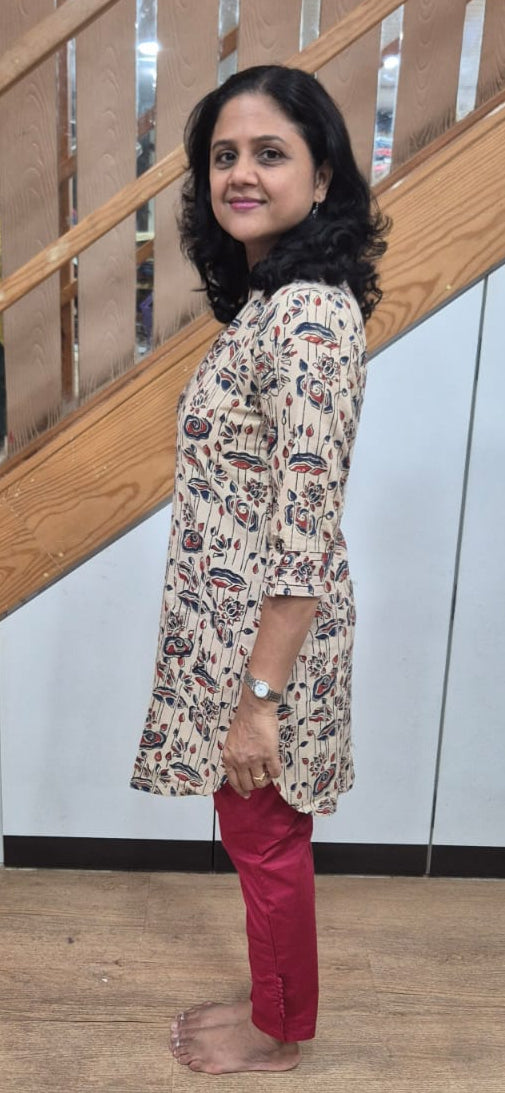 Off White Ajrakh Knee Length Kurta