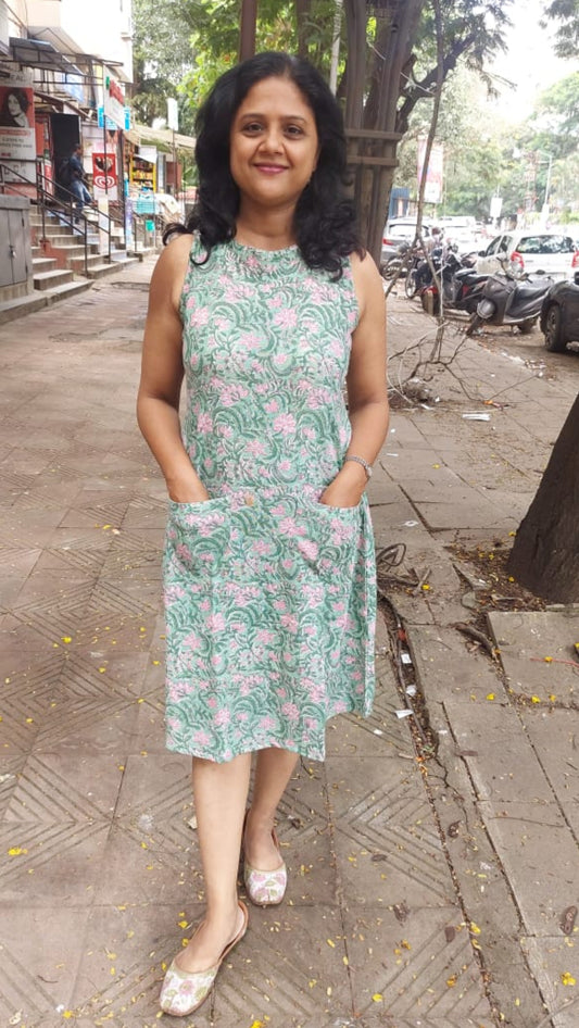 Pista Green Khadi Cotton One Piece