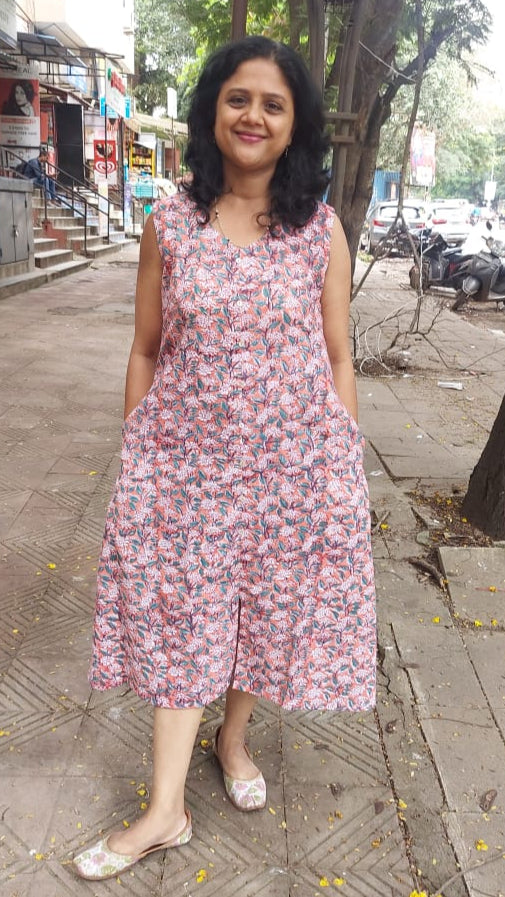 Orange Khadi Cotton One Piece