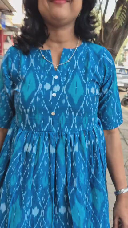 Sea Green Handloom Ikkat One Piece