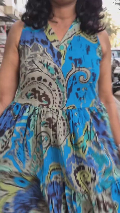 Blue Pure Cotton Layered Long One Piece