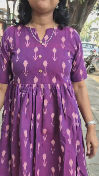 Magenta Handloom Ikkat One Piece