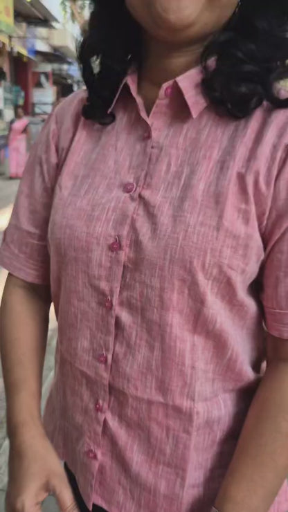 Pink Linen Cotton Sleeveless Shirt