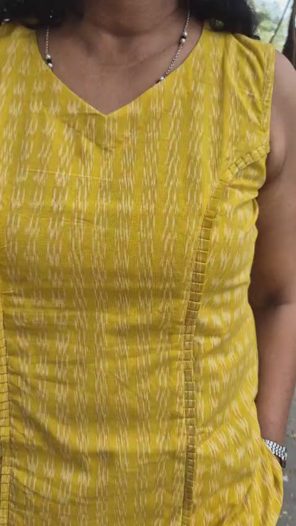 Yellow Cotton Ikat Sleeveless Short Top
