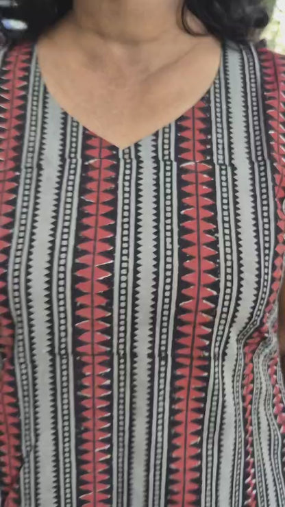 Maroon Hand block Dabu Sleeveless One Piece