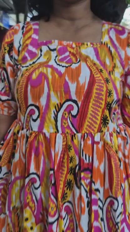 Orange Pure Cotton Layered Long One Piece