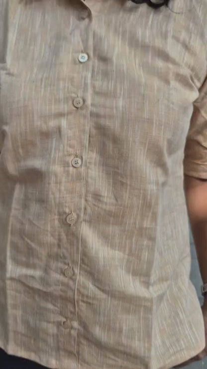 Light Orange Linen Cotton Sleeveless Shirt