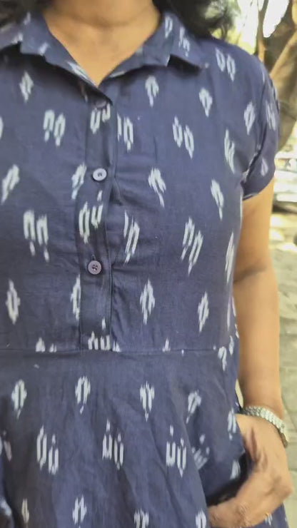 Navy Blue Handloom Ikkat Fully Openable One Piece
