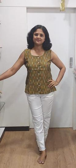 Mehendi Green Cotton Ikkat Short Top