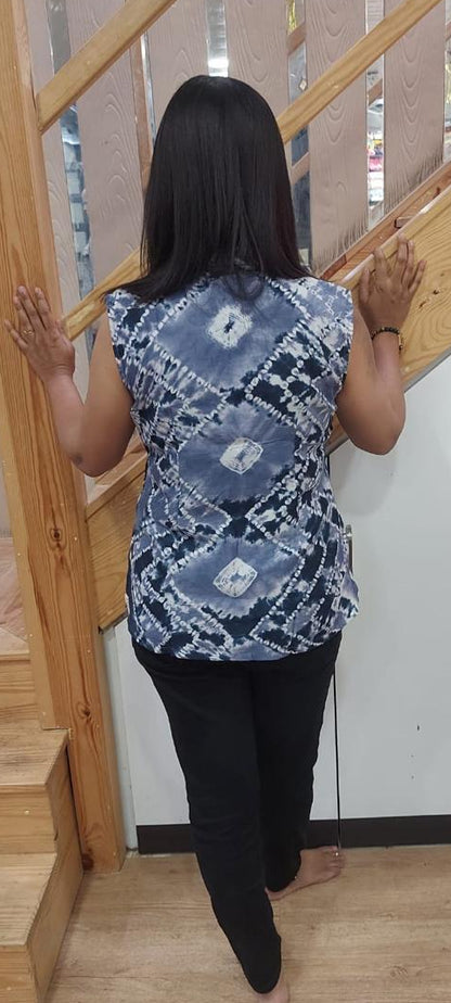 Gray Shibori Silk Sleeveless Shirt