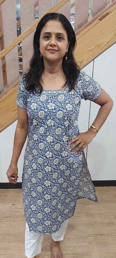 Blue Pure Cotton Printed Kurta