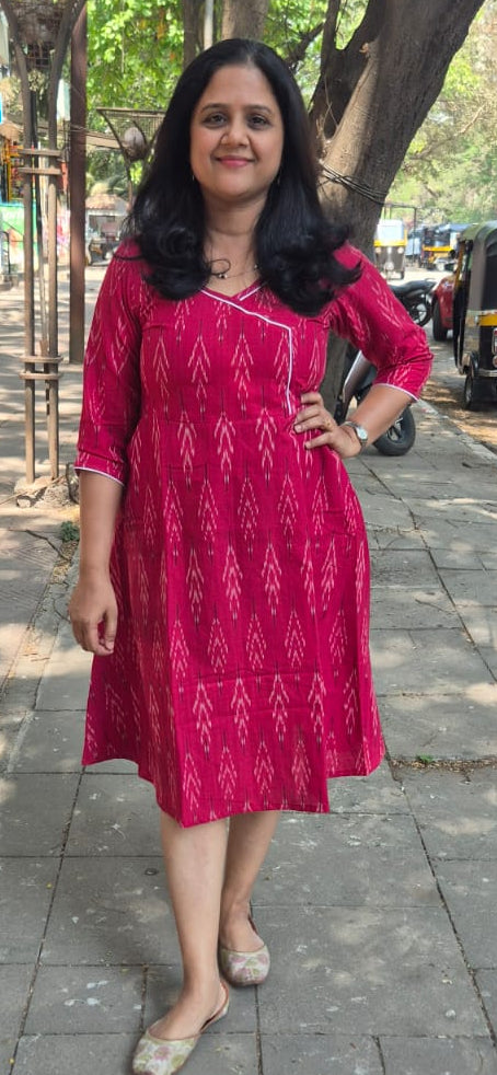 Red Handloom Ikkat One Piece