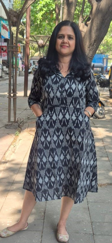 Black Handloom Ikkat One Piece