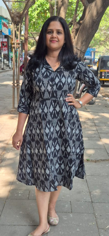 Black Handloom Ikkat One Piece