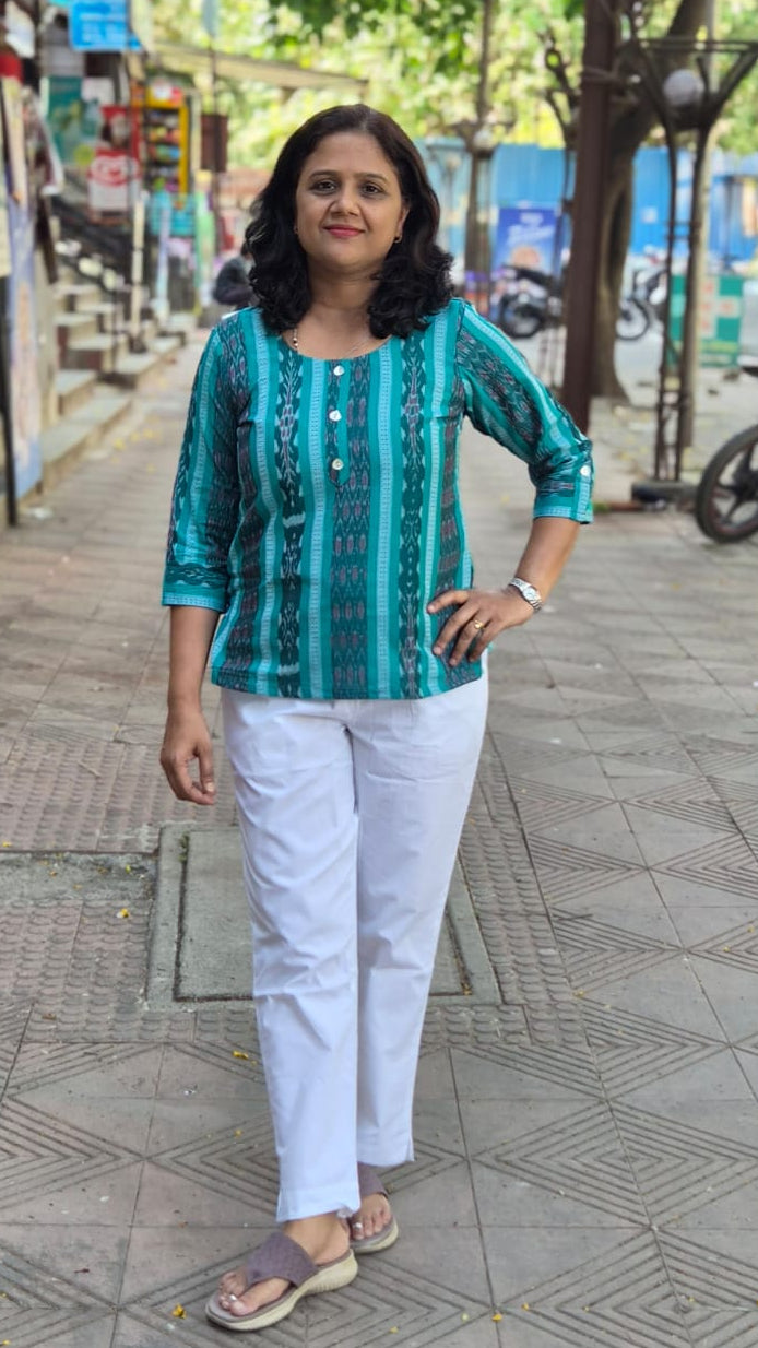 Rama Green Sambalpuri Short Top