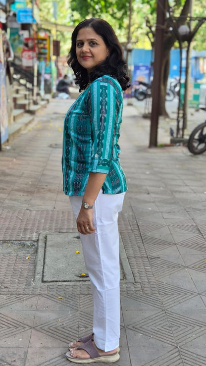 Rama Green Sambalpuri Short Top