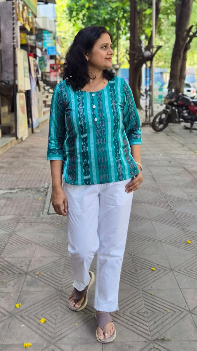 Rama Green Sambalpuri Short Top
