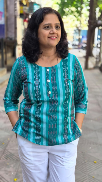 Rama Green Sambalpuri Short Top