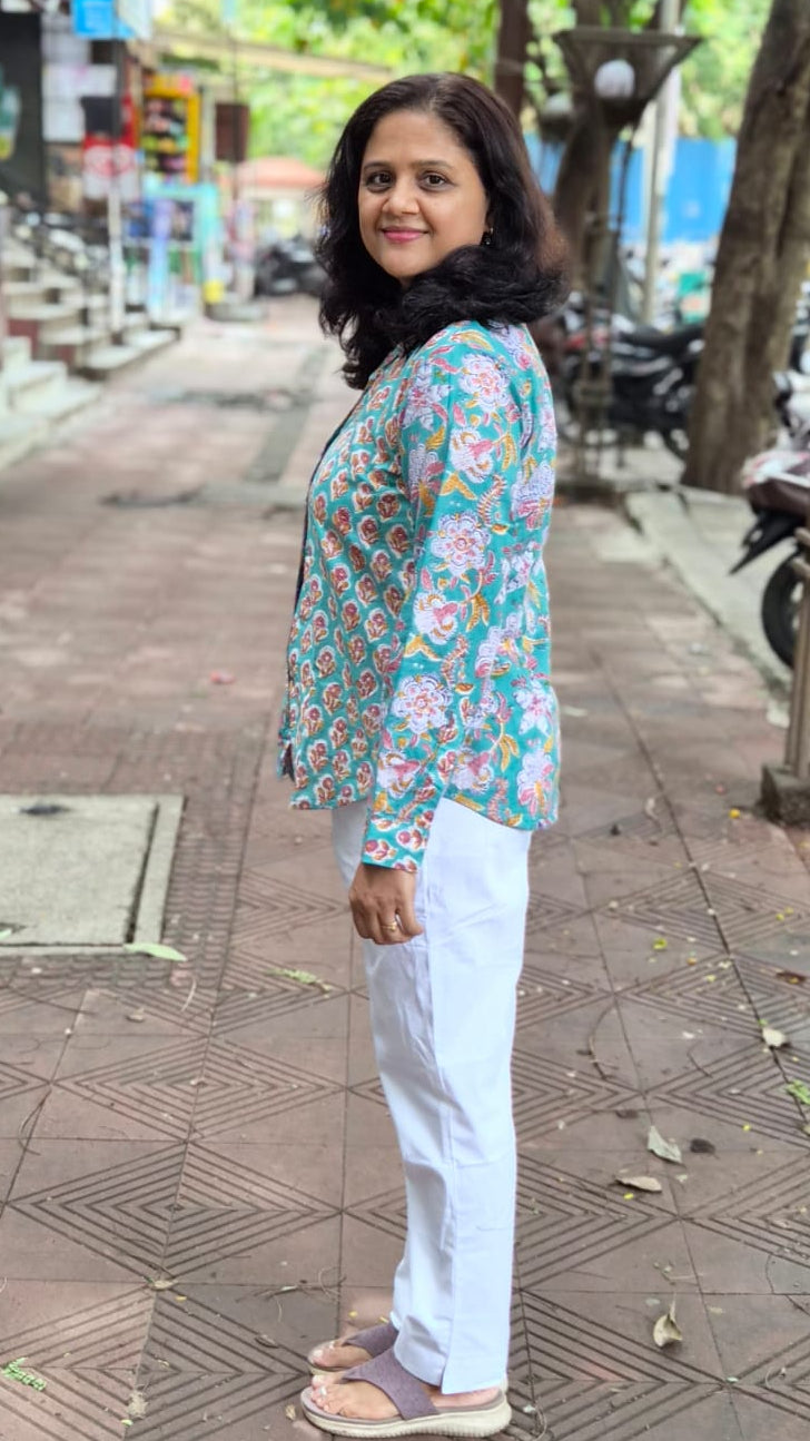 Rama Green Hand Block Printed Full Shirt