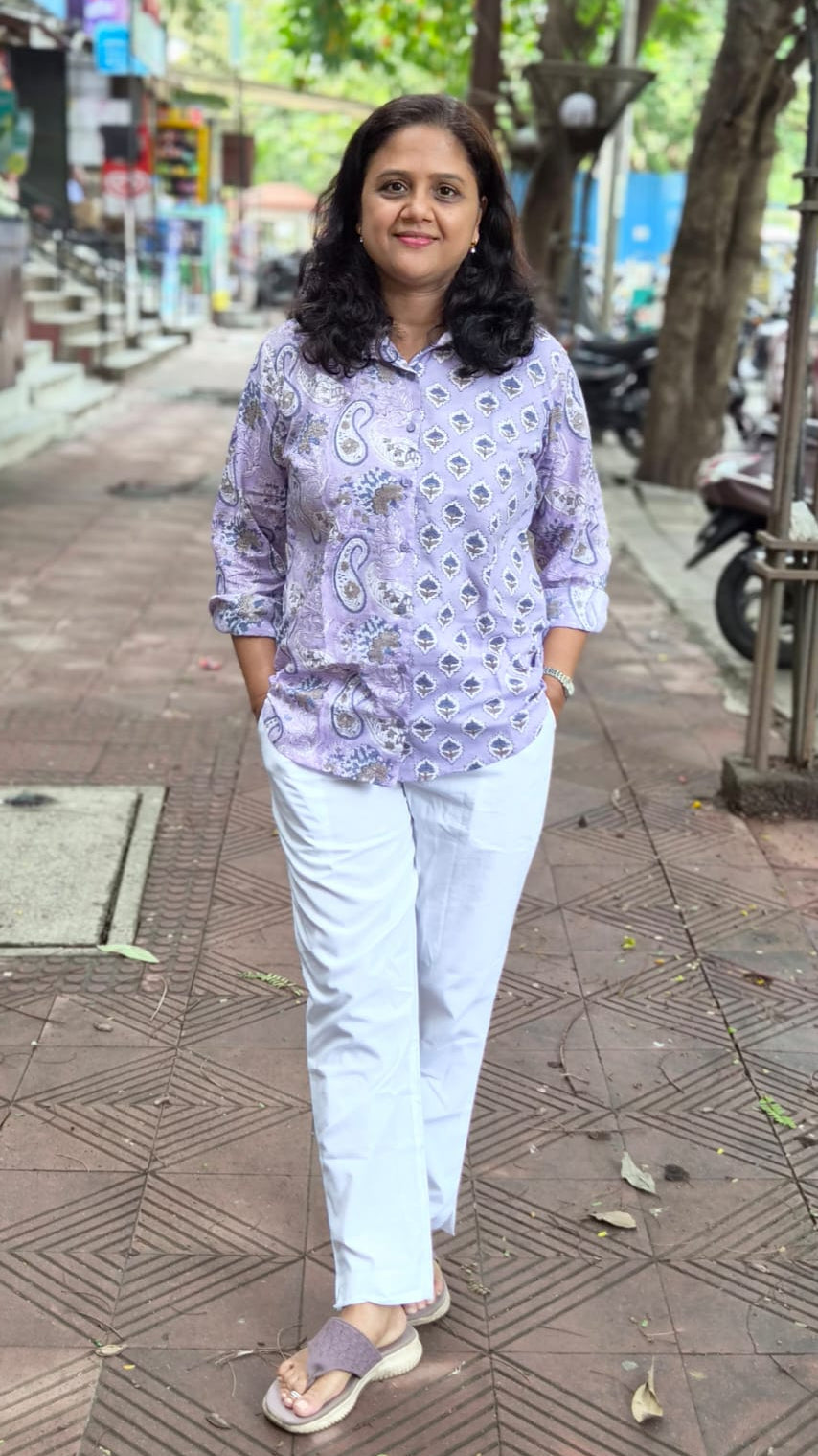 Lavender Hand Block Printed Full Shirt
