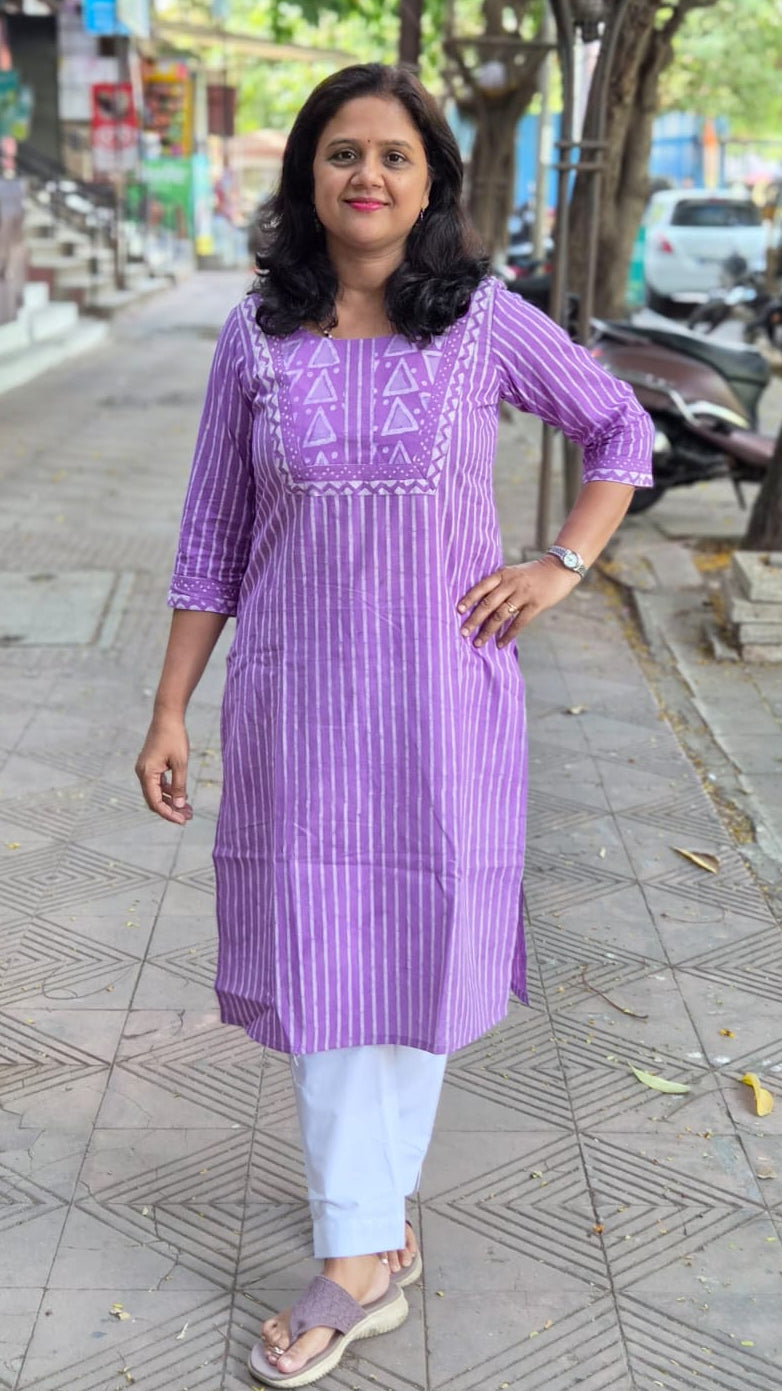 Purple Dabu Block Printed Kurta