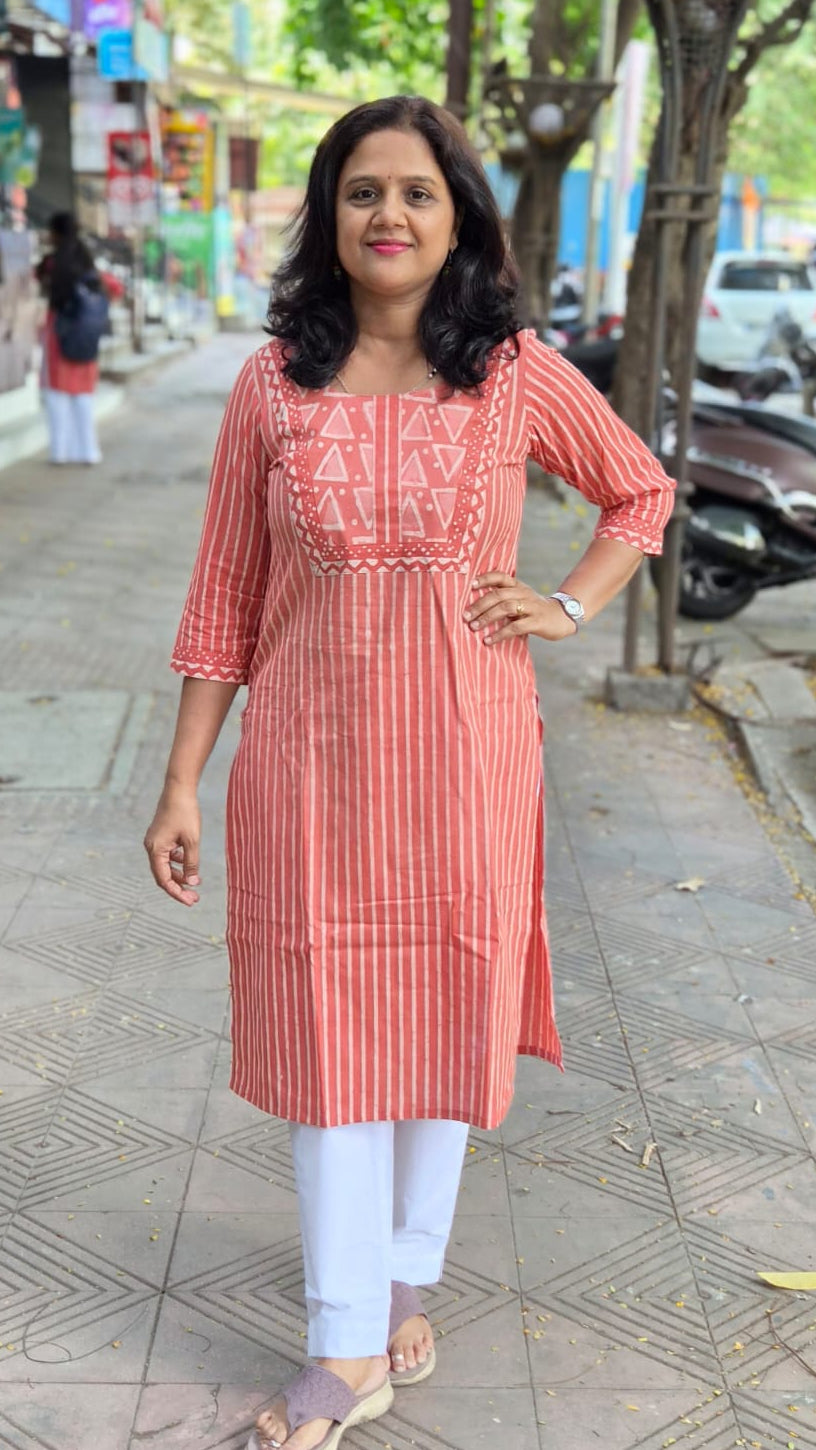 Orange Dabu Block Printed Kurta