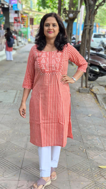 Orange Dabu Block Printed Kurta