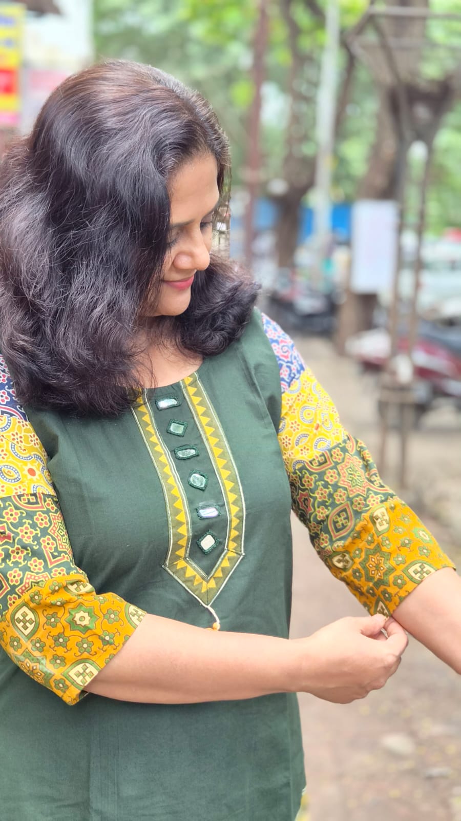 Bottle Green Pure Cotton Ajrakh Short Top