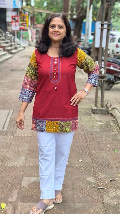 Maroon Pure Cotton Ajrakh Short Top
