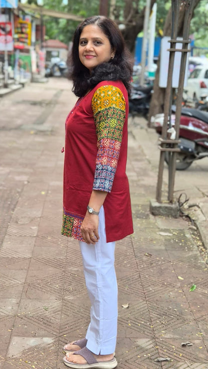 Maroon Pure Cotton Ajrakh Short Top