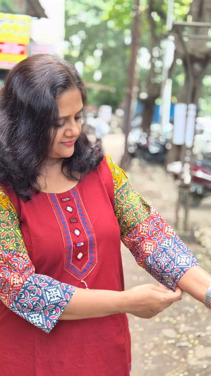 Maroon Pure Cotton Ajrakh Short Top