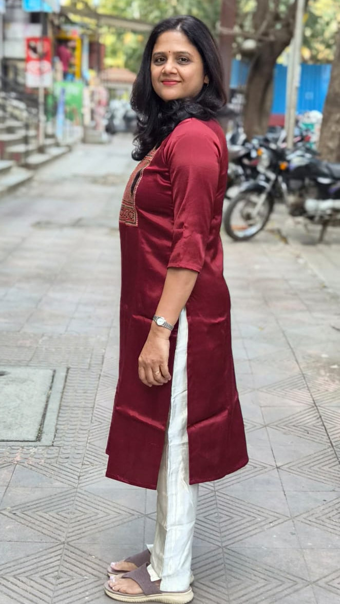 Maroon Mashru Silk Long Kurta