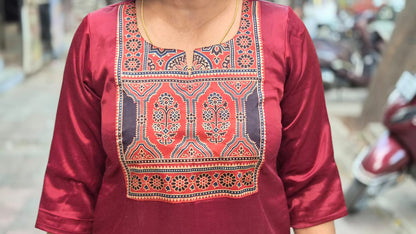 Maroon Mashru Silk Long Kurta