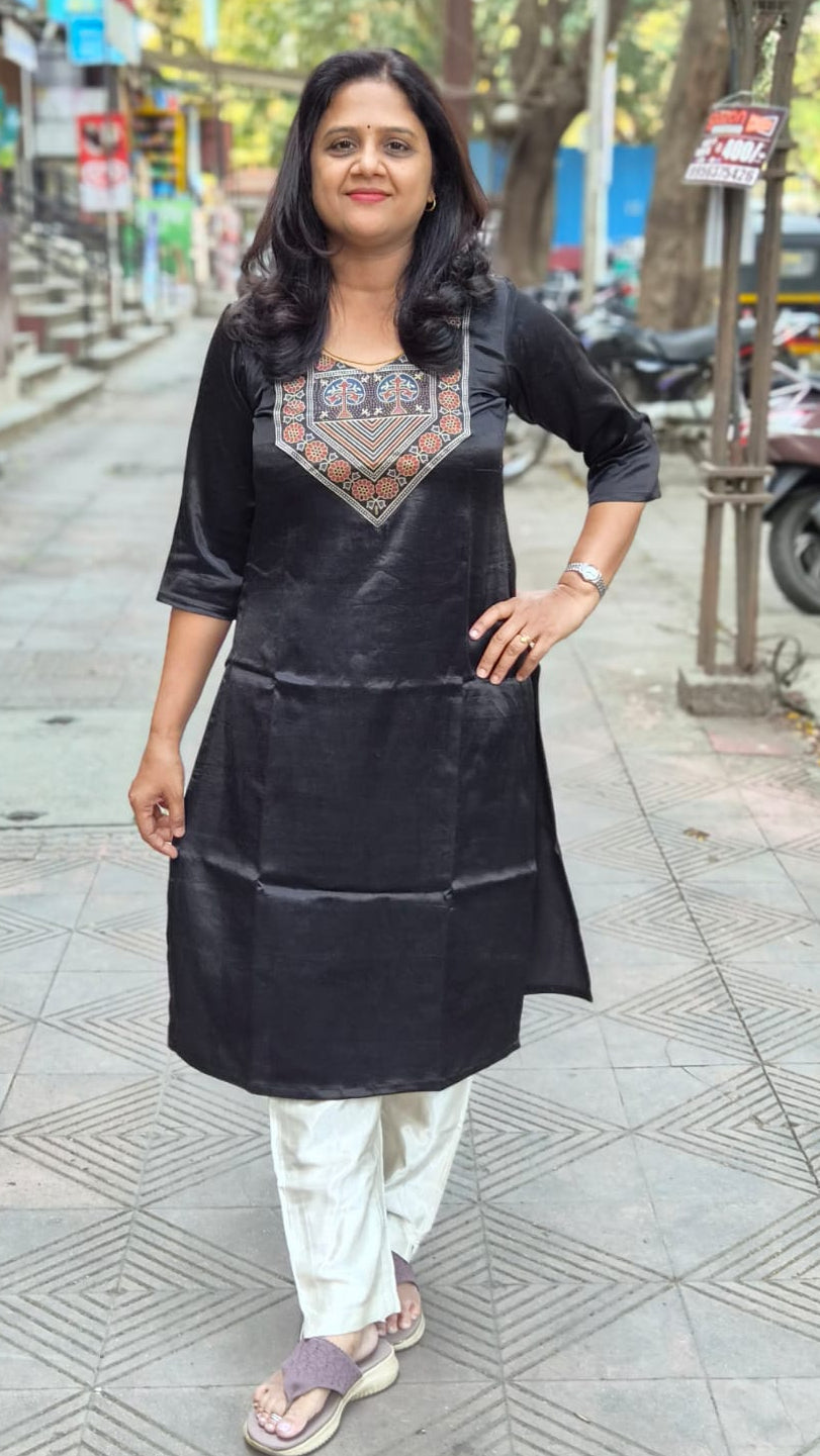 Black Mashru Silk Long Kurta