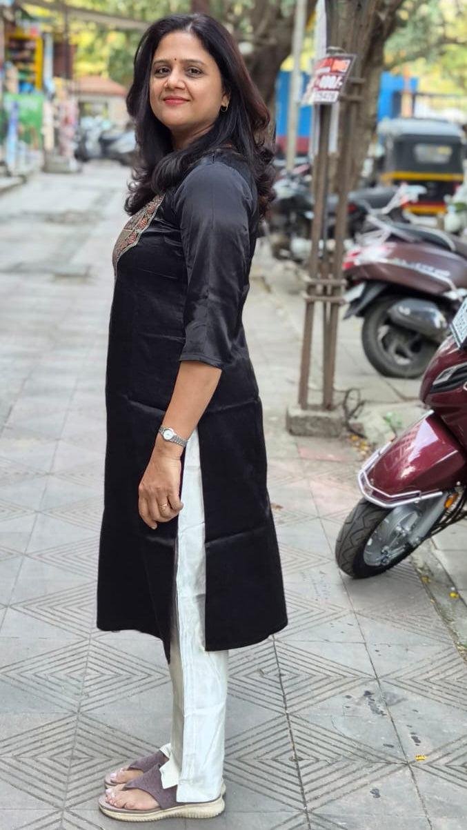 Black Mashru Silk Long Kurta