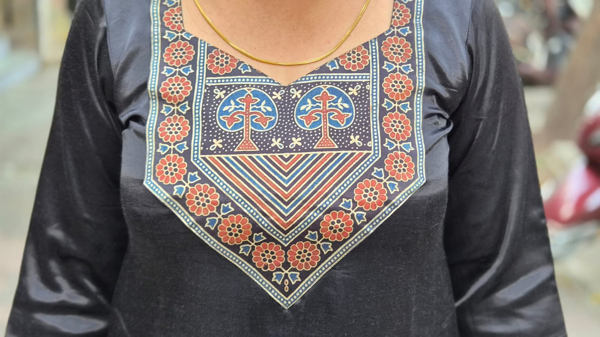Black Mashru Silk Long Kurta