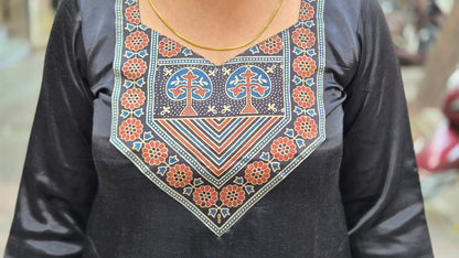 Black Mashru Silk Long Kurta